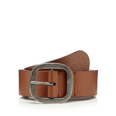 Tan buckled leather belt